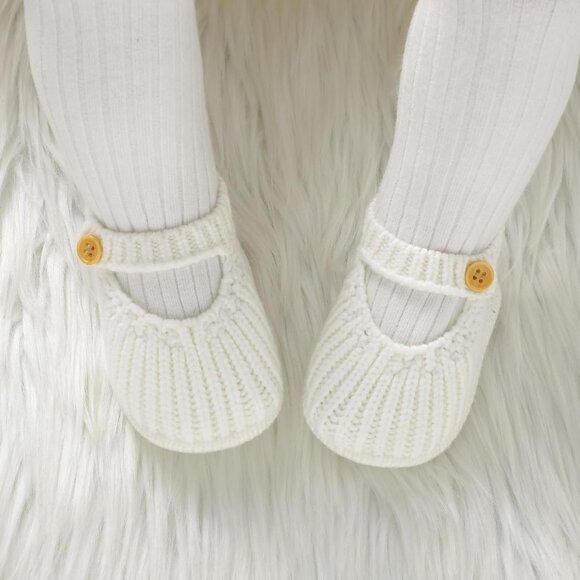 Newborn Infant Boy Girl White Crochet Knit First Walkers Soft Socks Shoes Boots - Picture 2 of 6